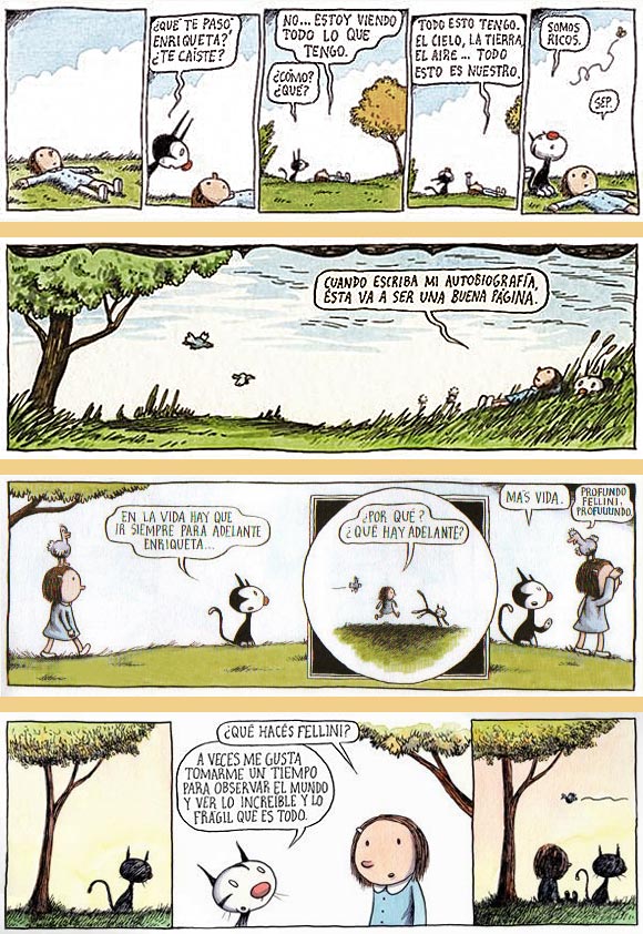 Historietas de Enriqueta y Fellini, por Liniers
